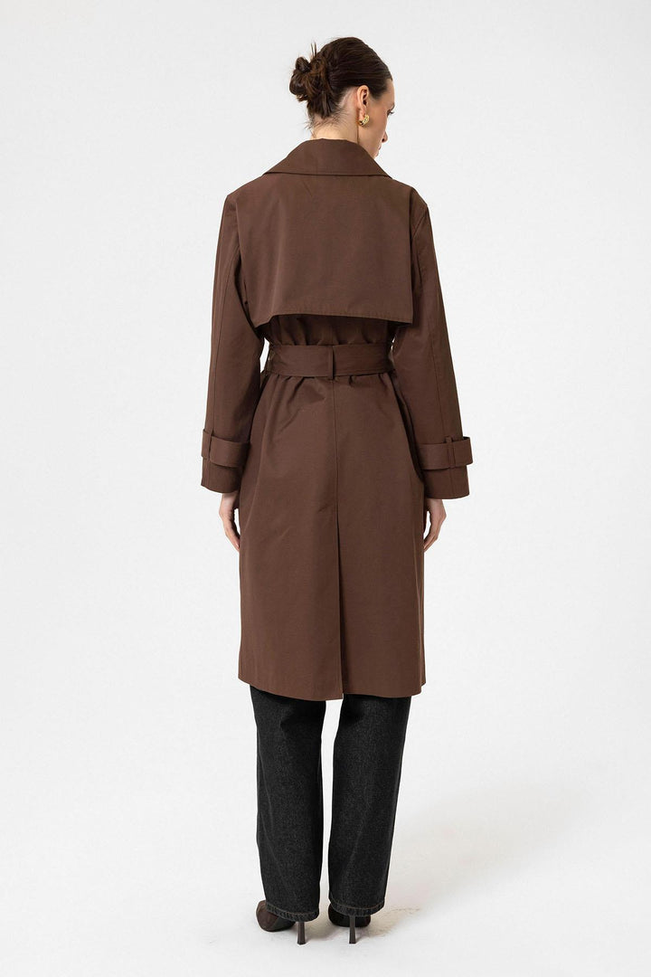 ANT Antioch Coffee Women's Wrap Closure Belted Trench Coat - Bourg-en-Bresse