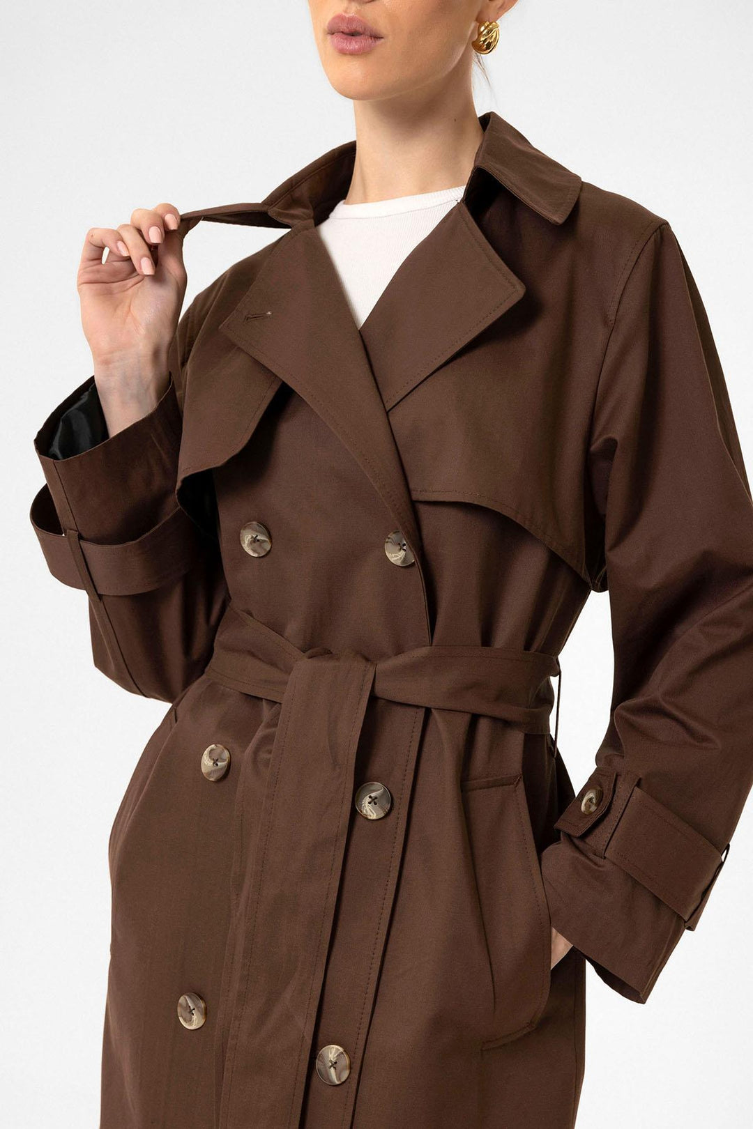 ANT Antioch Coffee Women's Wrap Closure Belted Trench Coat - Bourg-en-Bresse