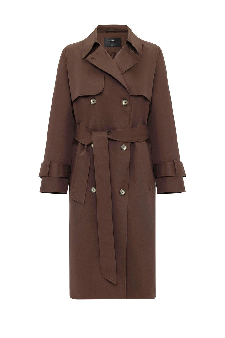 ANT Antioch Coffee Women's Wrap Closure Belted Trench Coat - Bourg-en-Bresse