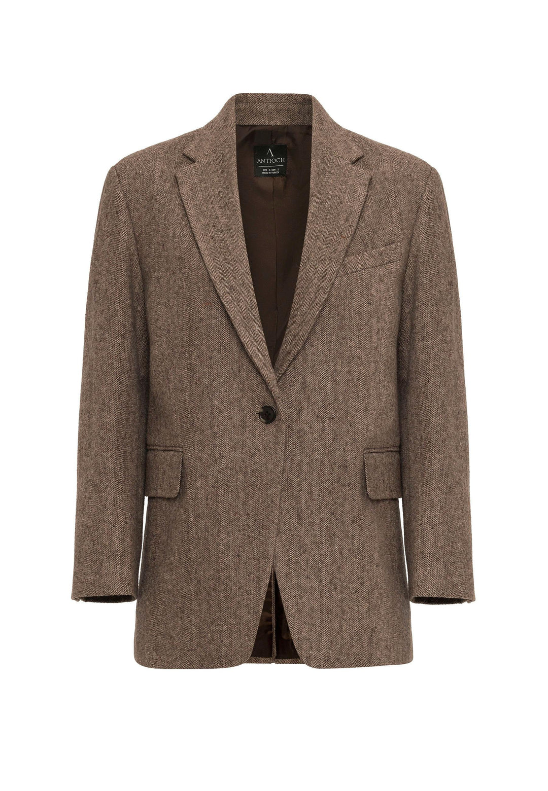 ANT Antioch Coffee Woman Relax Fit Herringbone Patterned Blazer Jacket - Alhaurín de la Torre