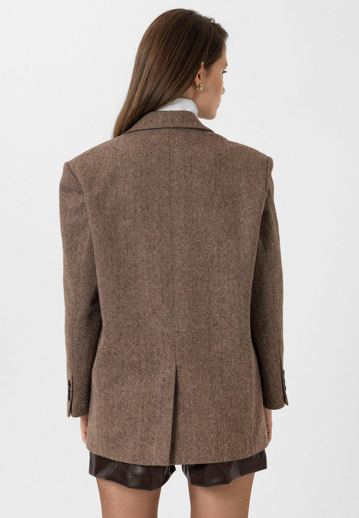 ANT Antioch Coffee Woman Relax Fit Herringbone Patterned Blazer Jacket - Alhaurín de la Torre