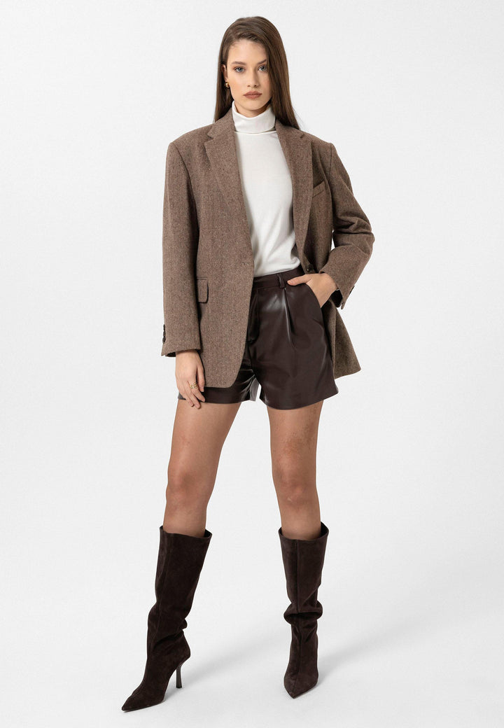 ANT Antioch Coffee Woman Relax Fit Herringbone Patterned Blazer Jacket - Alhaurín de la Torre