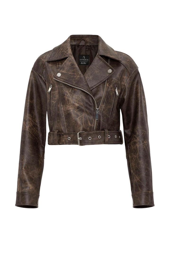 ANT Antioch Coffee Women's Faux Leather Crop Biker Jacket - Wageningen