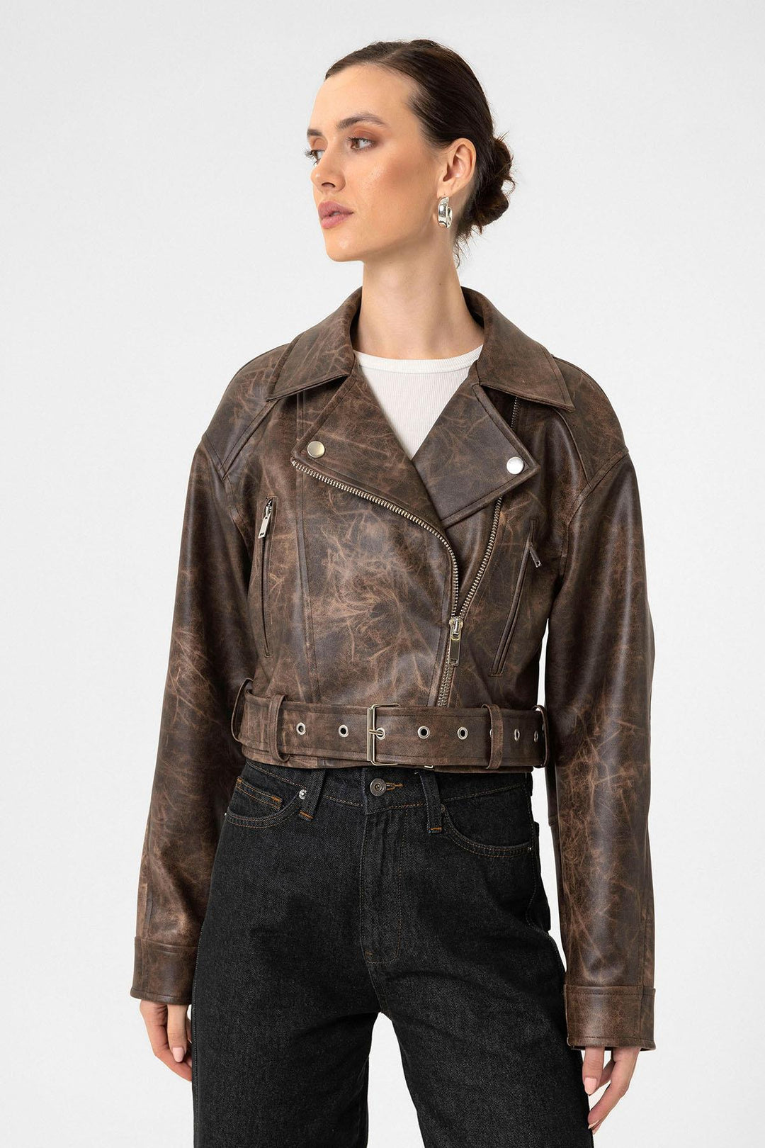 ANT Antioch Coffee Women's Faux Leather Crop Biker Jacket - Wageningen