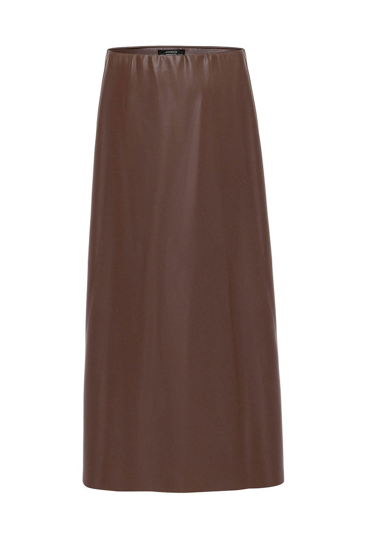 ANT Antioch Coffee Woman Faux Leather Midi Skirt - Boulder
