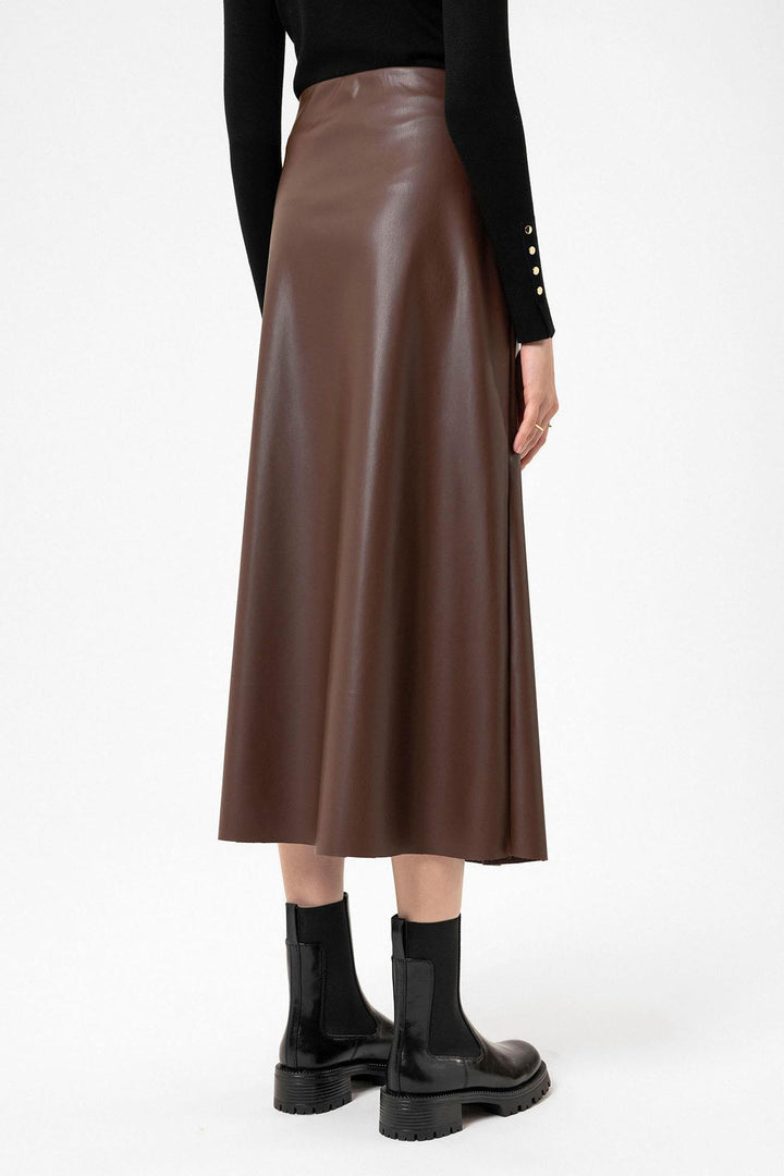 ANT Antioch Coffee Woman Faux Leather Midi Skirt - Boulder
