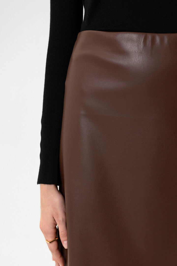 ANT Antioch Coffee Woman Faux Leather Midi Skirt - Boulder