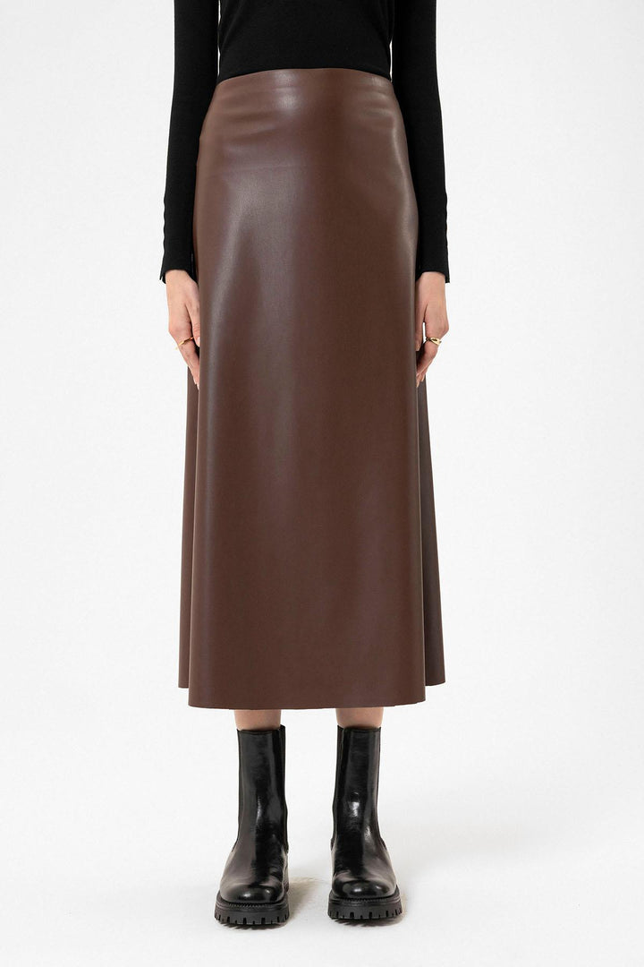 ANT Antioch Coffee Woman Faux Leather Midi Skirt - Boulder