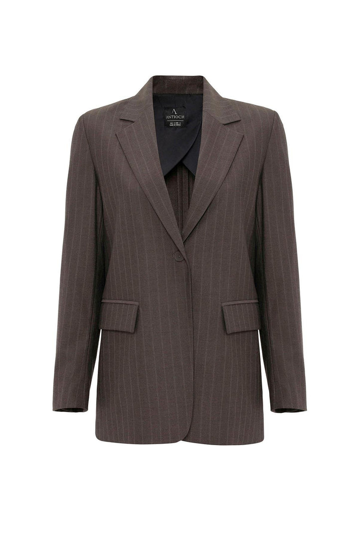 ANT Antioch Kahve Kadın Tek Düğme Çizgili Blazer Ceket - Hoogvliet