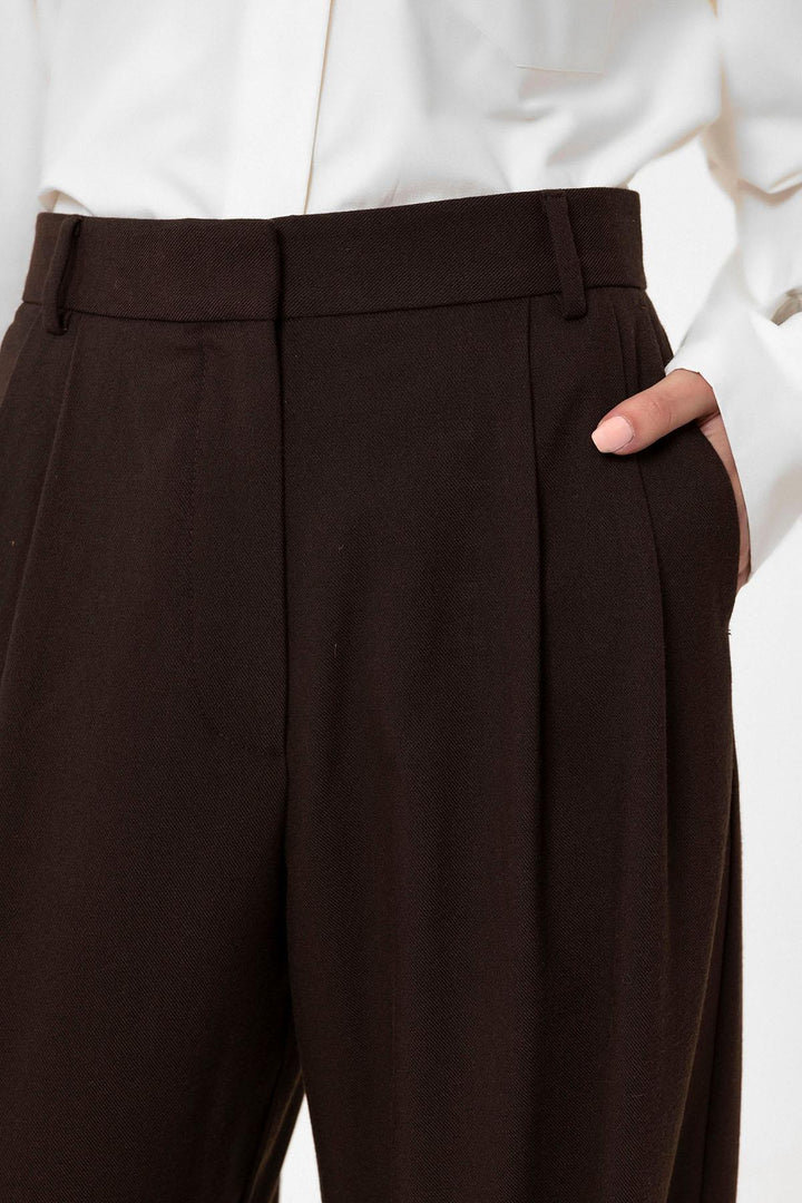 ANT Antioch Kahve Kadın Yüksek Bel Pens Detaylı Straight Fit Pantolon - Sioux City