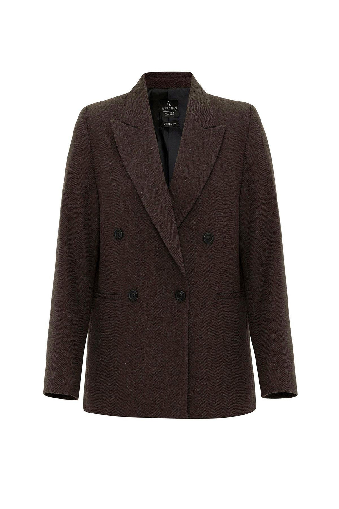 ANT Antioch Coffee Woman Wool Blend Herringbone Patterned Blazer Jacket - Crewe