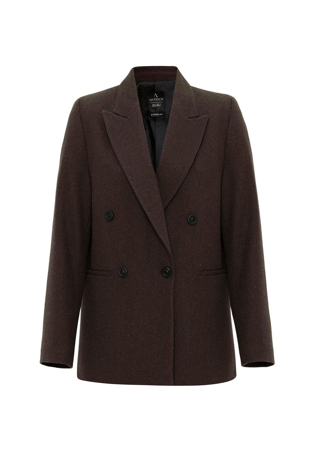 ANT Antioch Kahve Kadın Yün Karışımlı Balıksırtı Desenli Blazer Ceket - Agrigento