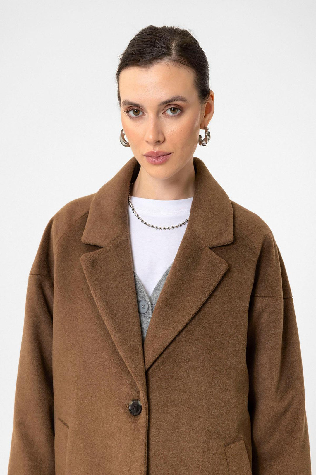 ANT Antioch Coffee Woman Wool Blend Textured Coat - Issaquah