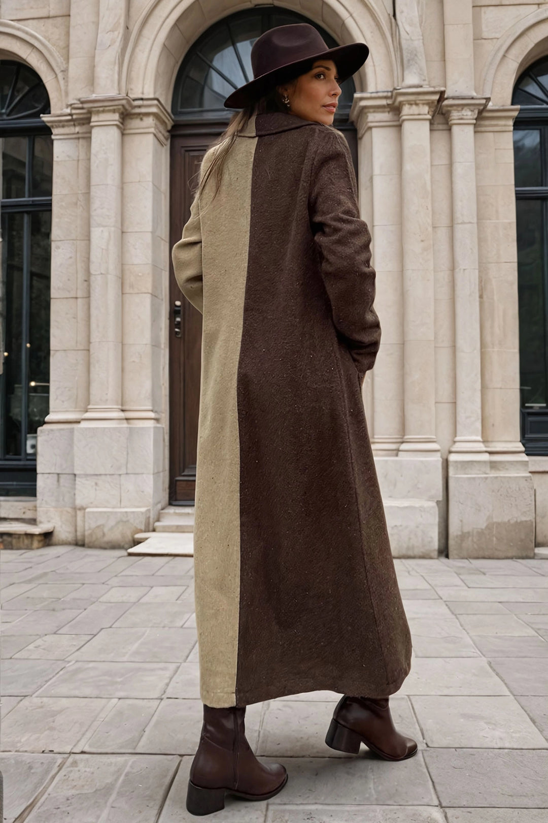 Coffee Kahvebej Stamp Color Block Buttoned Pocketed Coat BCBSK-25700-3320 - Sydney