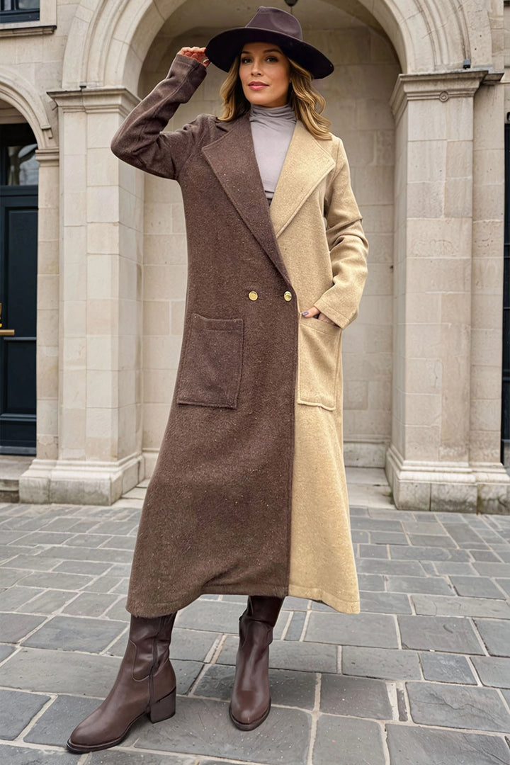 Coffee Kahvebej Stamp Color Block Buttoned Pocketed Coat BCBSK-25700-3320 - Sydney