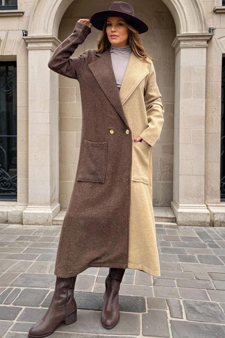 Coffee Kahvebej Stamp Color Block Buttoned Pocketed Coat BCBSK-25700-3320 - Sydney