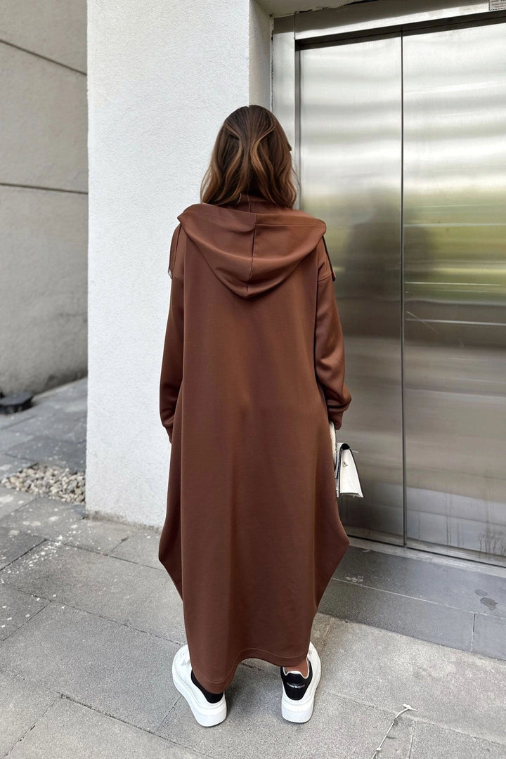 Coffee Hooded Oversized Dress BCBSK-25700-3446 - San Felipe Orizatlán