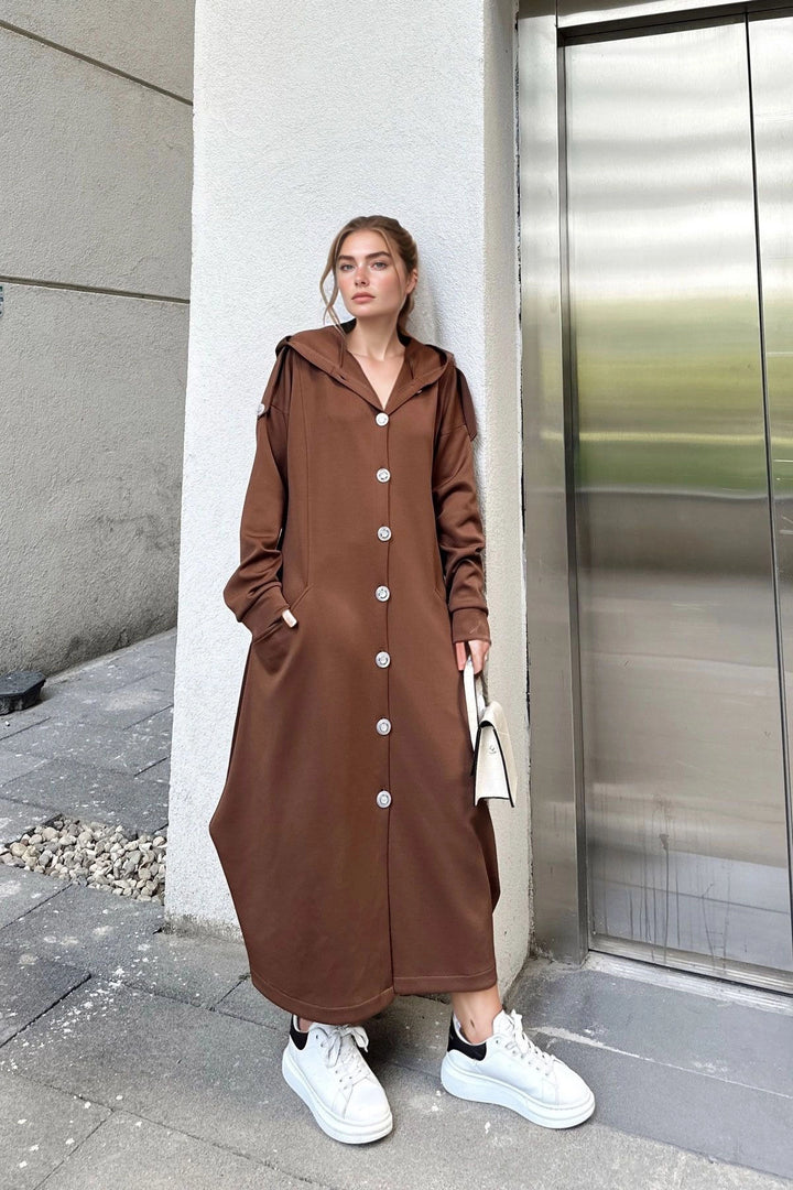 Coffee Hooded Oversized Dress BCBSK-25700-3446 - San Felipe Orizatlán