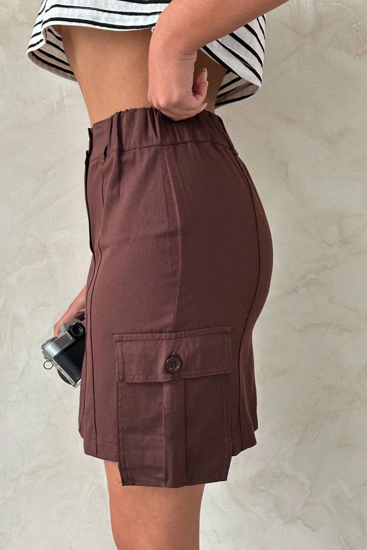 Coffee Cargo Pocket Woven Skirt BCHN-2525020 - Mansfield