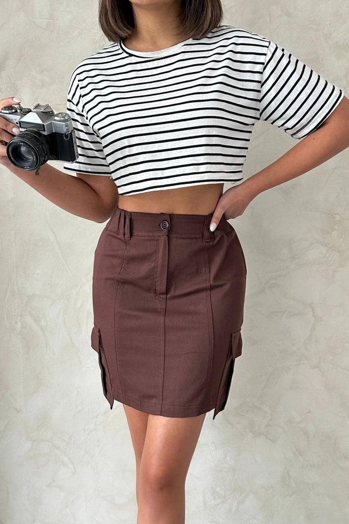 Coffee Cargo Pocket Woven Skirt BCHN-2525020 - Mansfield
