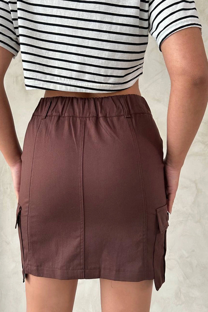Coffee Cargo Pocket Woven Skirt BCHN-2525020 - Mansfield