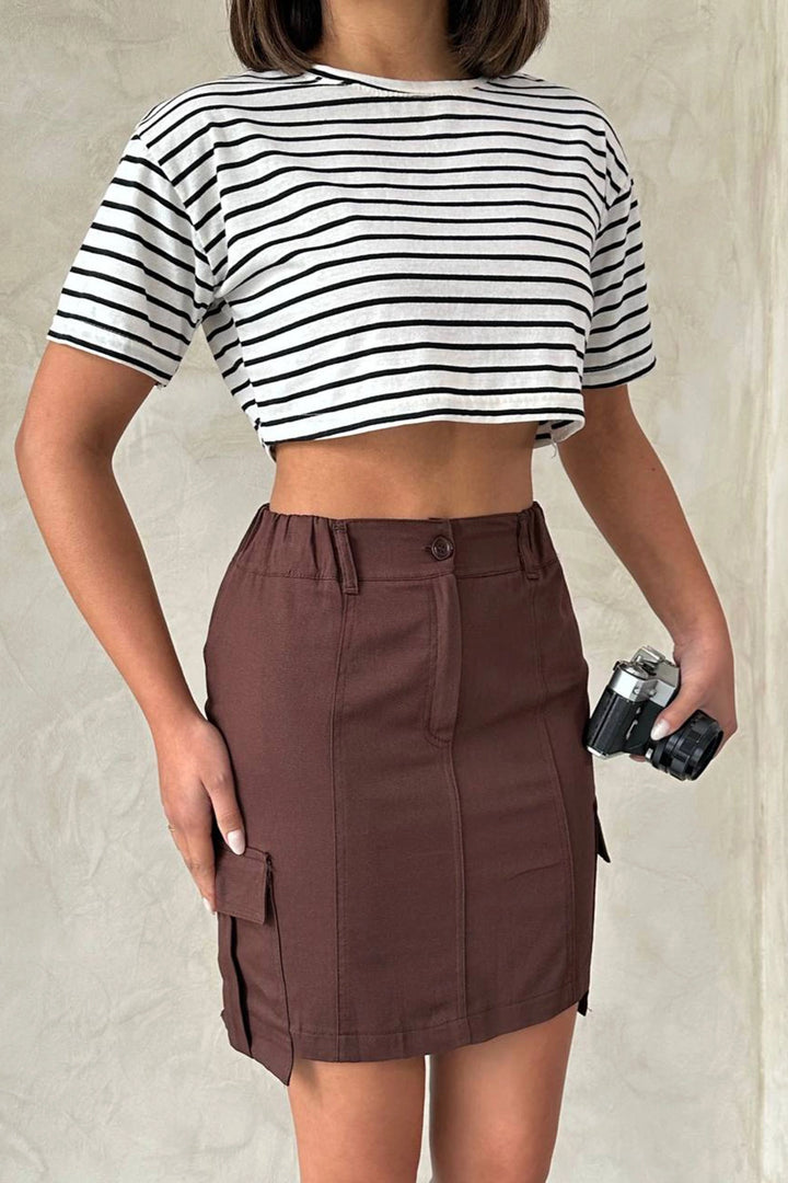 Coffee Cargo Pocket Woven Skirt BCHN-2525020 - Mansfield