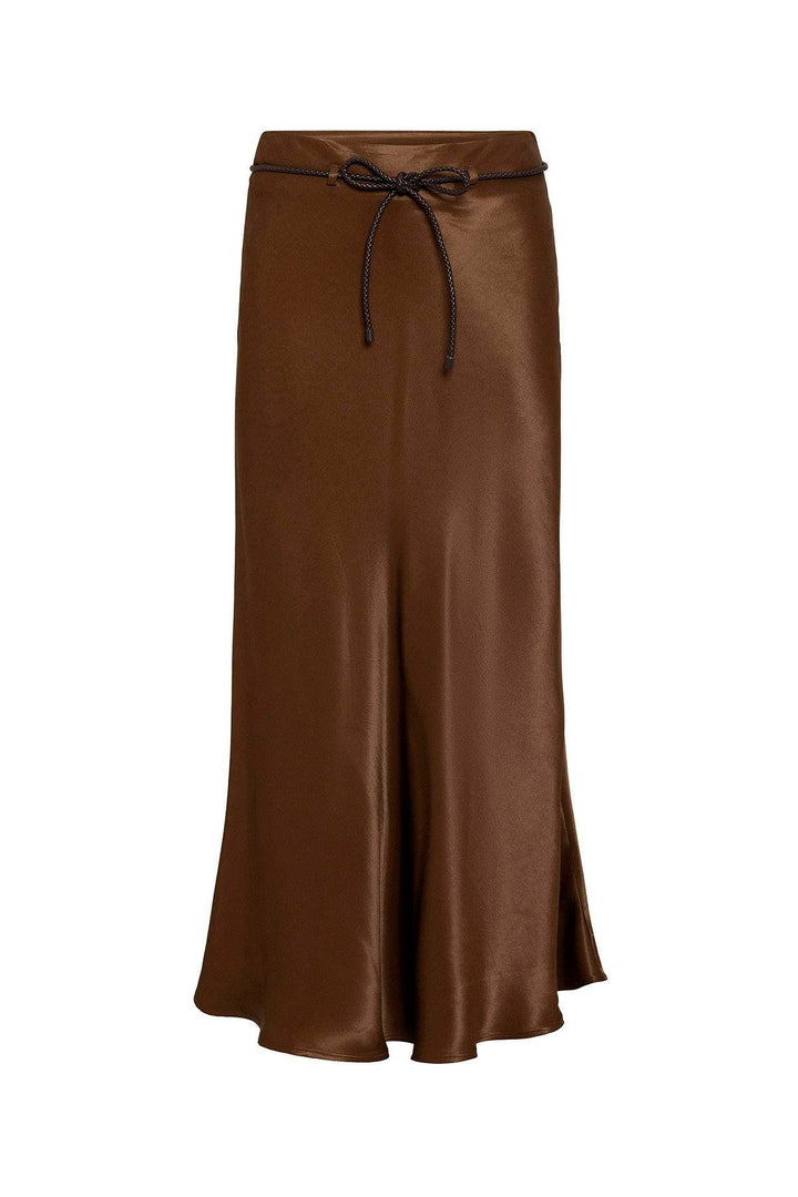 ANT Antioch Coffee Belted Satin Long Women's Skirt - Acilia