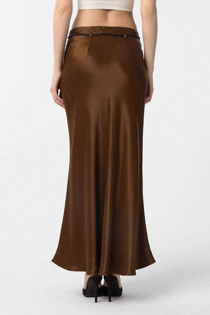 ANT Antioch Coffee Belted Satin Long Women's Skirt - Acilia