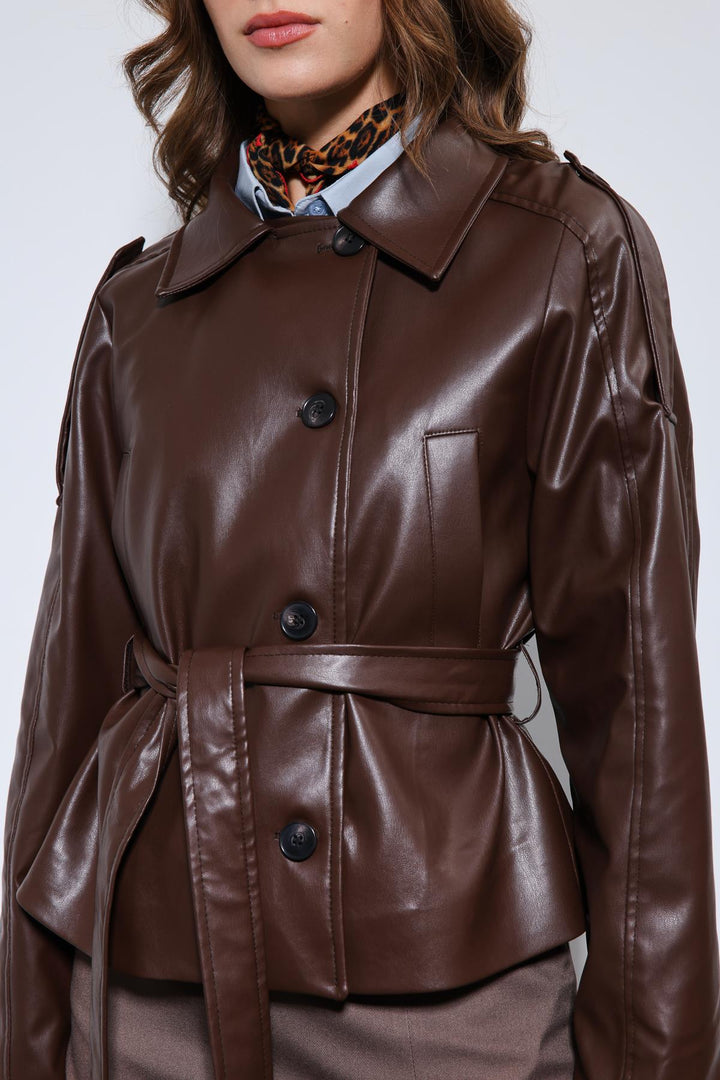 ANT Antioch Coffee Belted Faux Leather Jacket - Los Reyes de Salgado