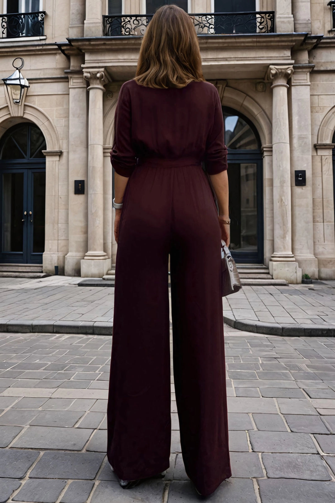 Coffee Self-Belted Elastic Waist Half-Pat Pocketed Jumpsuit BCBSK-25700-3297 - Giurgiu