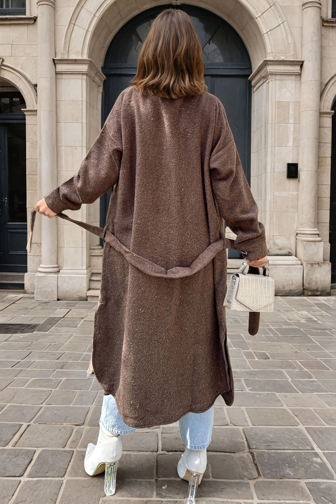 Coffee Self-Belted Double Pocket Buttoned Coat BCBSK-25700-3280 - Orihuela