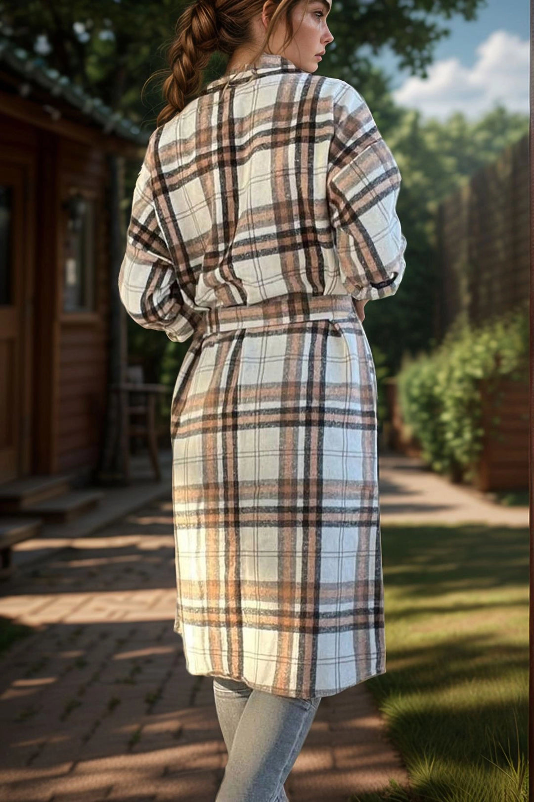 Coffee Self-Belted Pocketed Soft Textured Long Coat BCBSK-25700-3179 - Round Rock