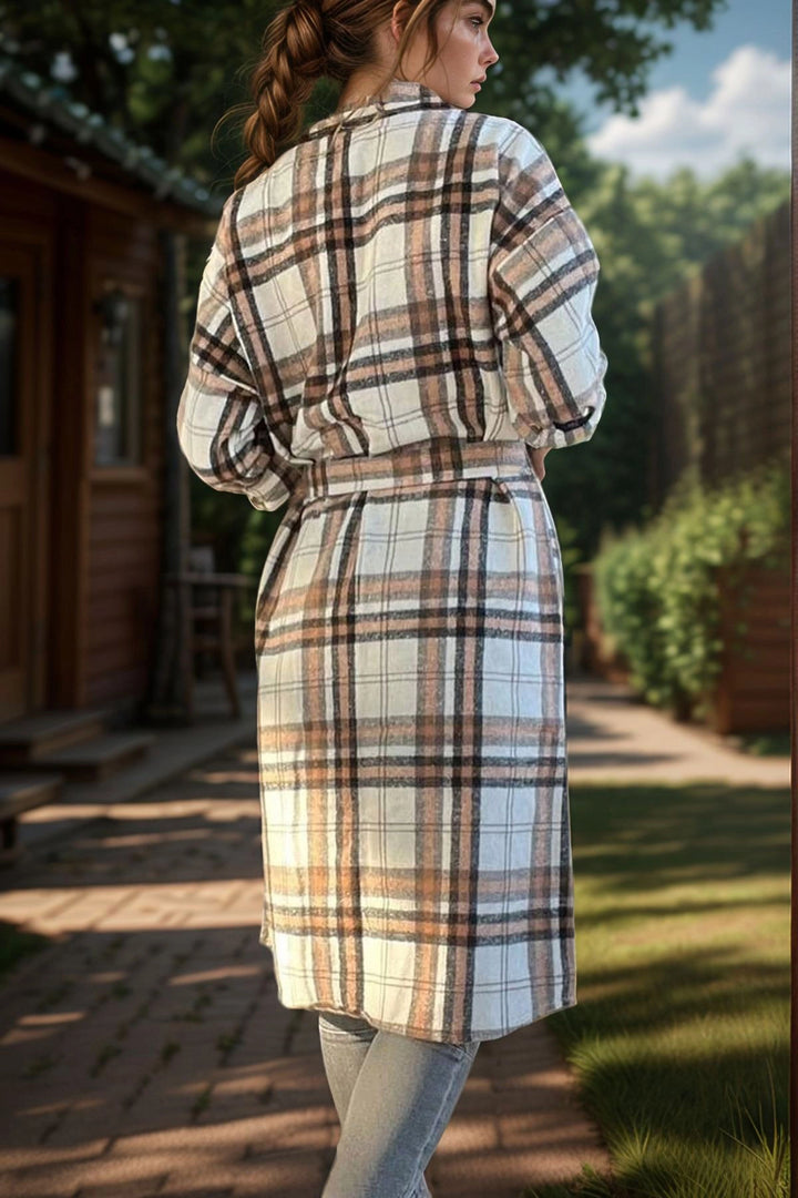 Coffee Self-Belted Pocketed Soft Textured Long Coat BCBSK-25700-3179 - Round Rock
