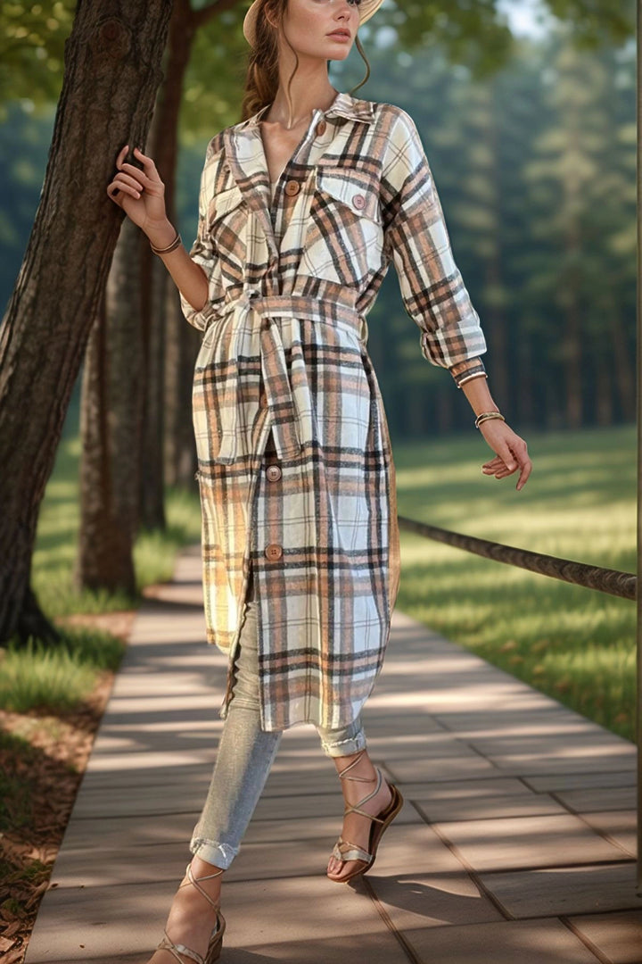 Coffee Self-Belted Pocketed Soft Textured Long Coat BCBSK-25700-3179 - Round Rock