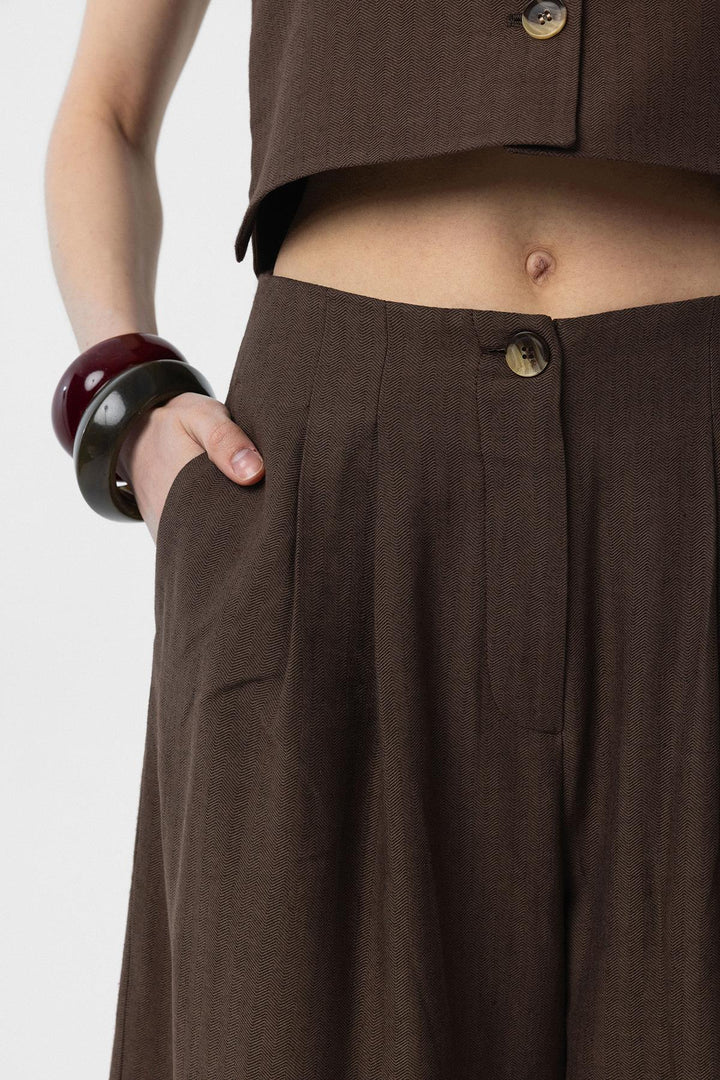ANT Antioch Kahve Keten Karışımlı Kadın Culotte Pantolon - Výronas