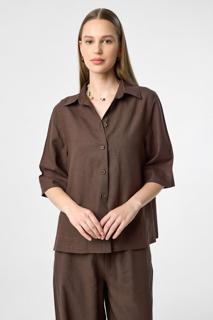 ANT Antioch Coffee Linen Blend Women's Shirt - Aguascalientes