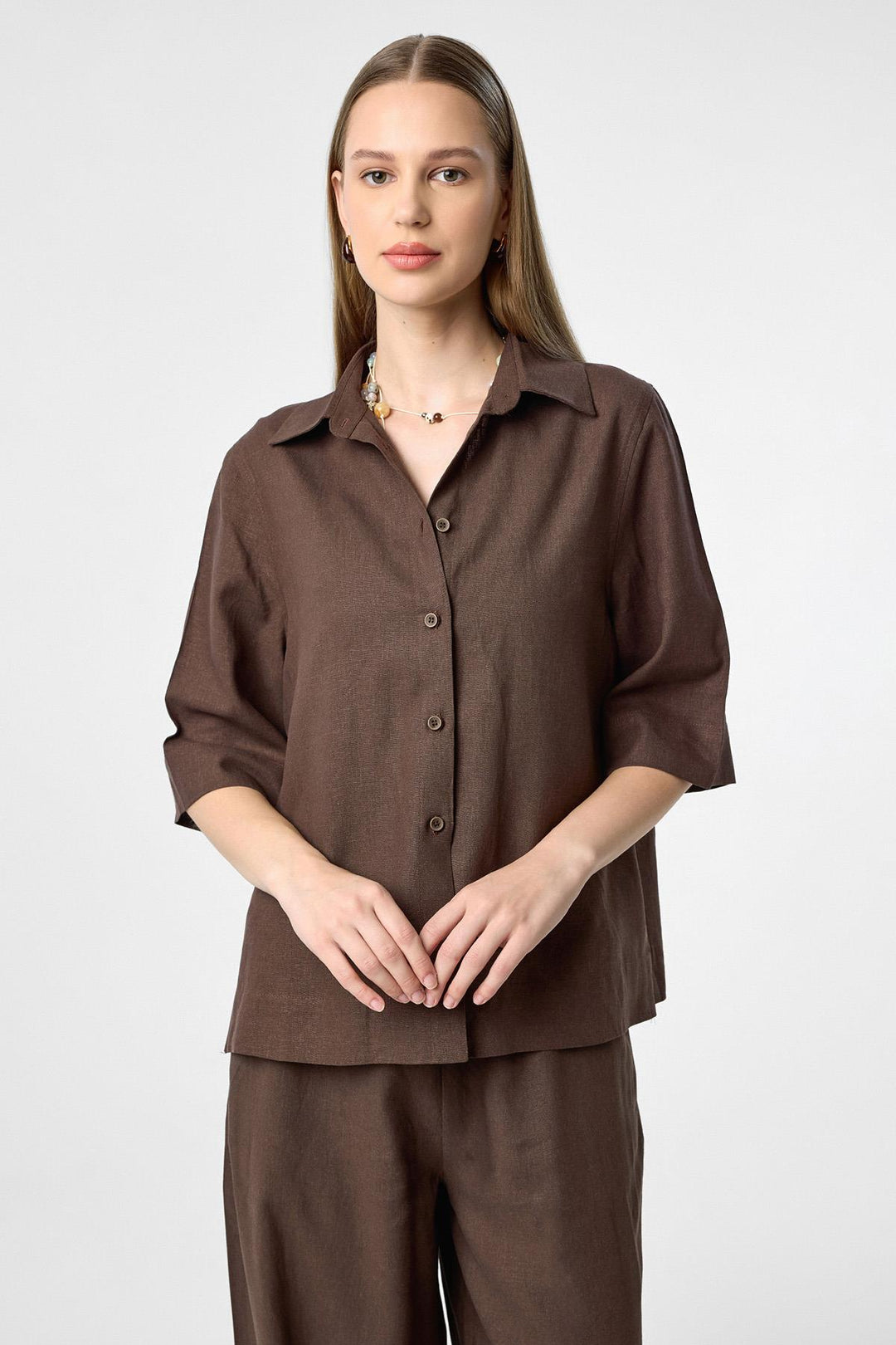 ANT Antioch Coffee Linen Blend Women's Shirt - Folsom