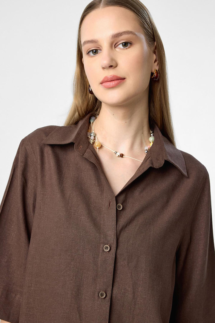 ANT Antioch Coffee Linen Blend Women's Shirt - Folsom