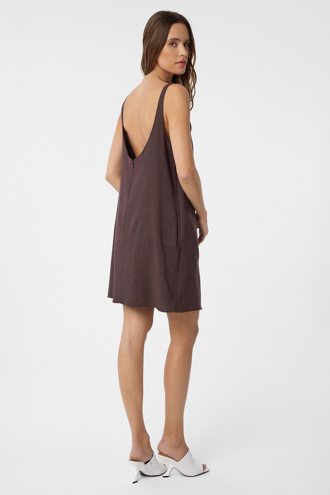 ANT Antioch Coffee Linen Blend Women's Mini Dress - Grapevine