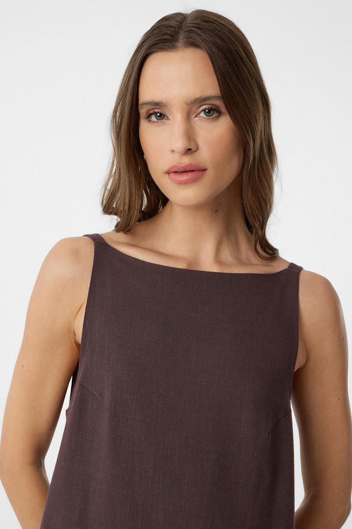 ANT Antioch Coffee Linen Blend Women's Mini Dress - Grapevine