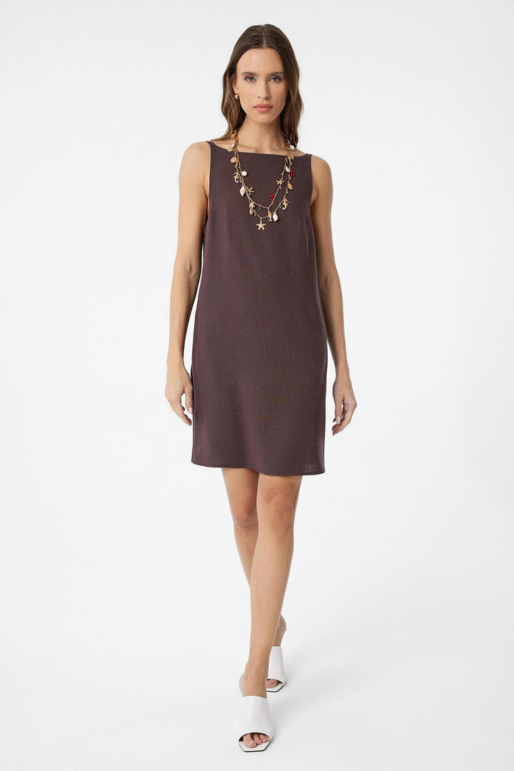ANT Antioch Coffee Linen Blend Women's Mini Dress - Grapevine