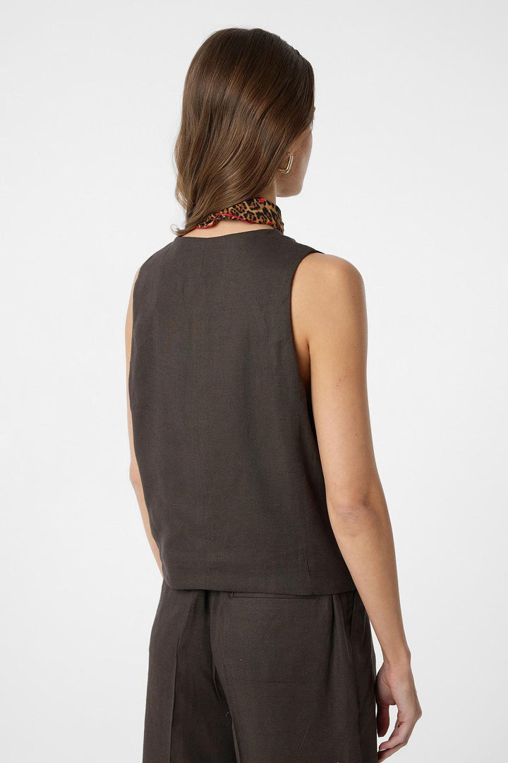 ANT Antioch Coffee Linen Blend Women's Tailored Vest - Greenville