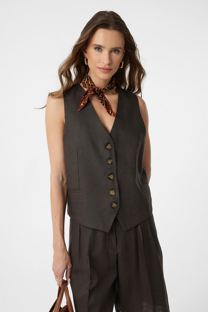 ANT Antioch Coffee Linen Blend Women's Tailored Vest - Greenville