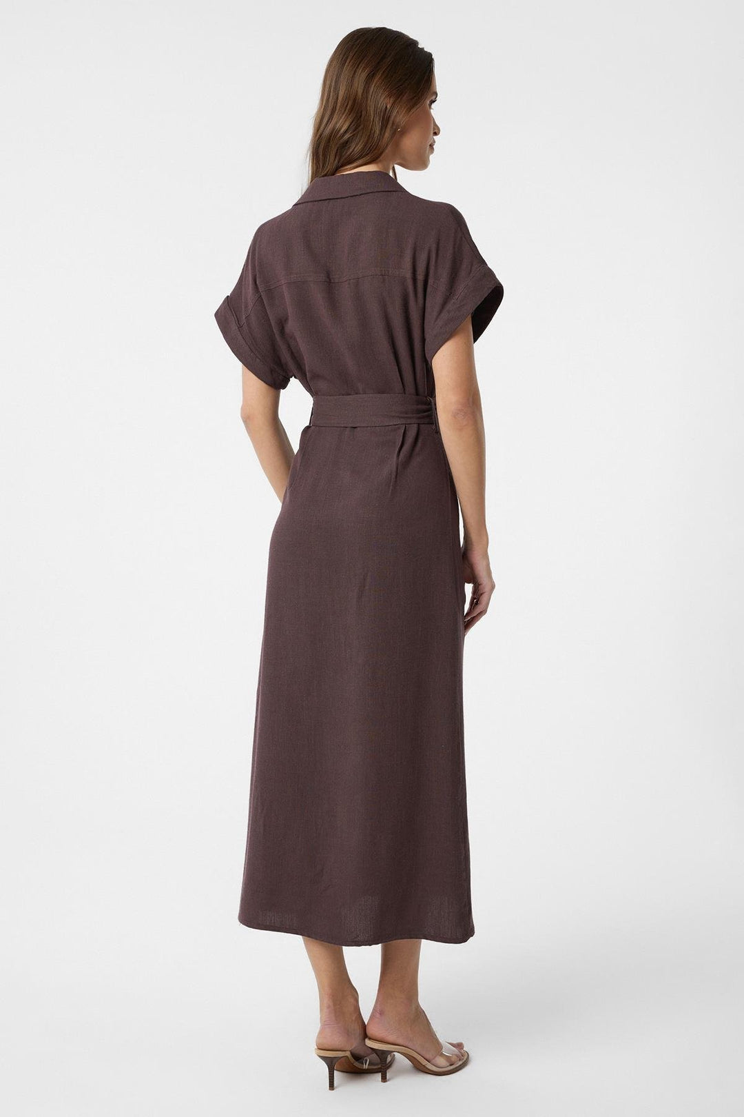 ANT Antioch Coffee Linen Blend Belted Women's Dress - Prizren