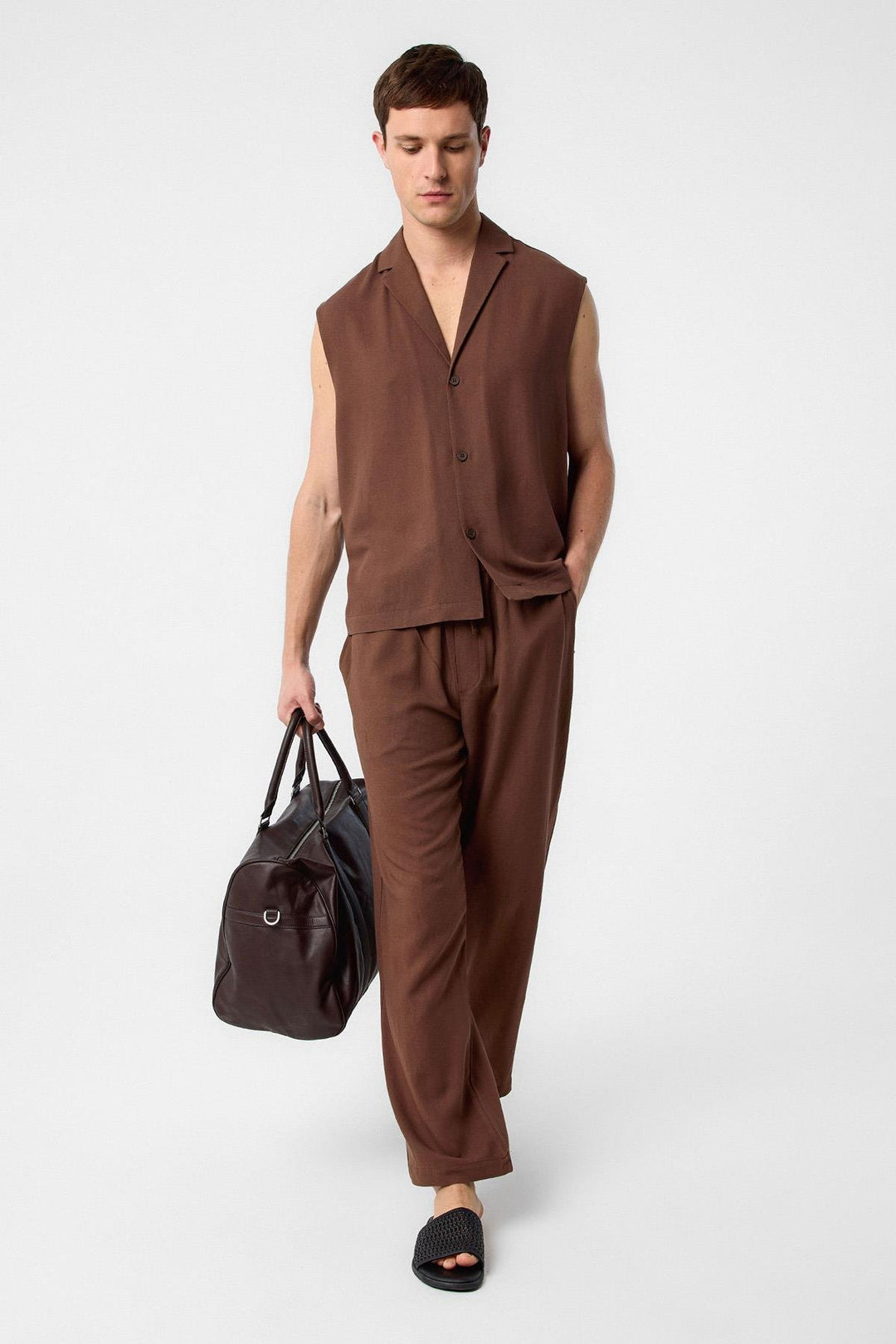 ANT Antioch Coffee Linen Blend Sleeveless Men's Shirt - Temple