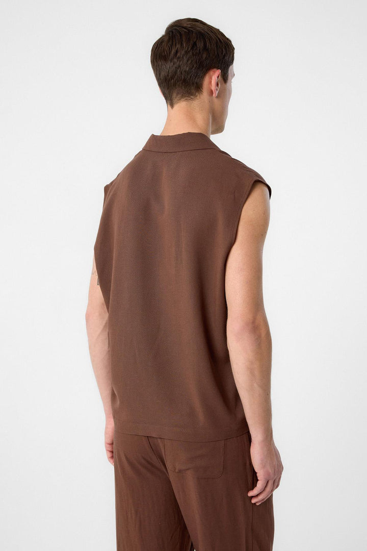 ANT Antioch Coffee Linen Blend Sleeveless Men's Shirt - Leighton Buzzard