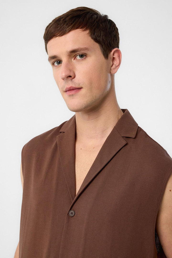ANT Antioch Coffee Linen Blend Sleeveless Men's Shirt - Temple