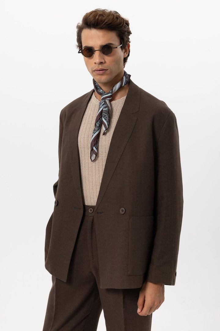 ANT Men's Linen Blend Double-breasted Buttoned Blazer Jacket - Berdiansk