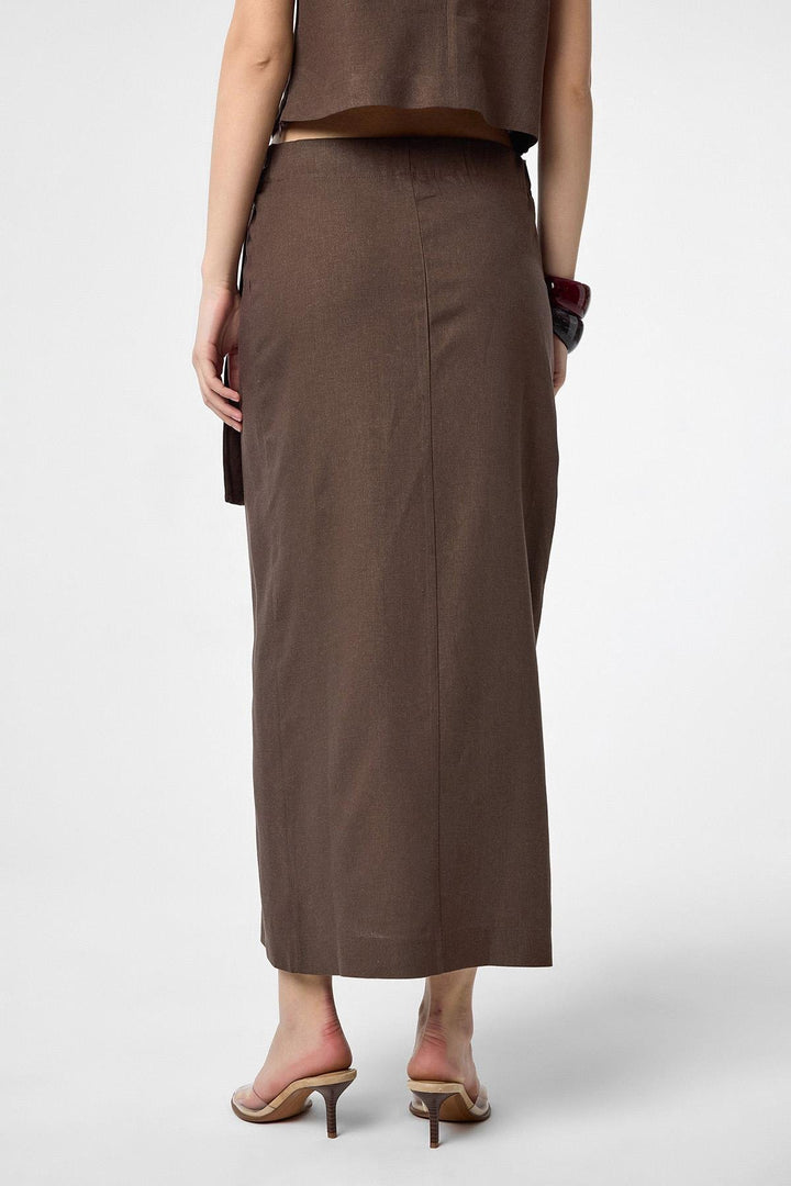 ANT Antioch Coffee Linen Blend Belted Women's Skirt - Bielefeld