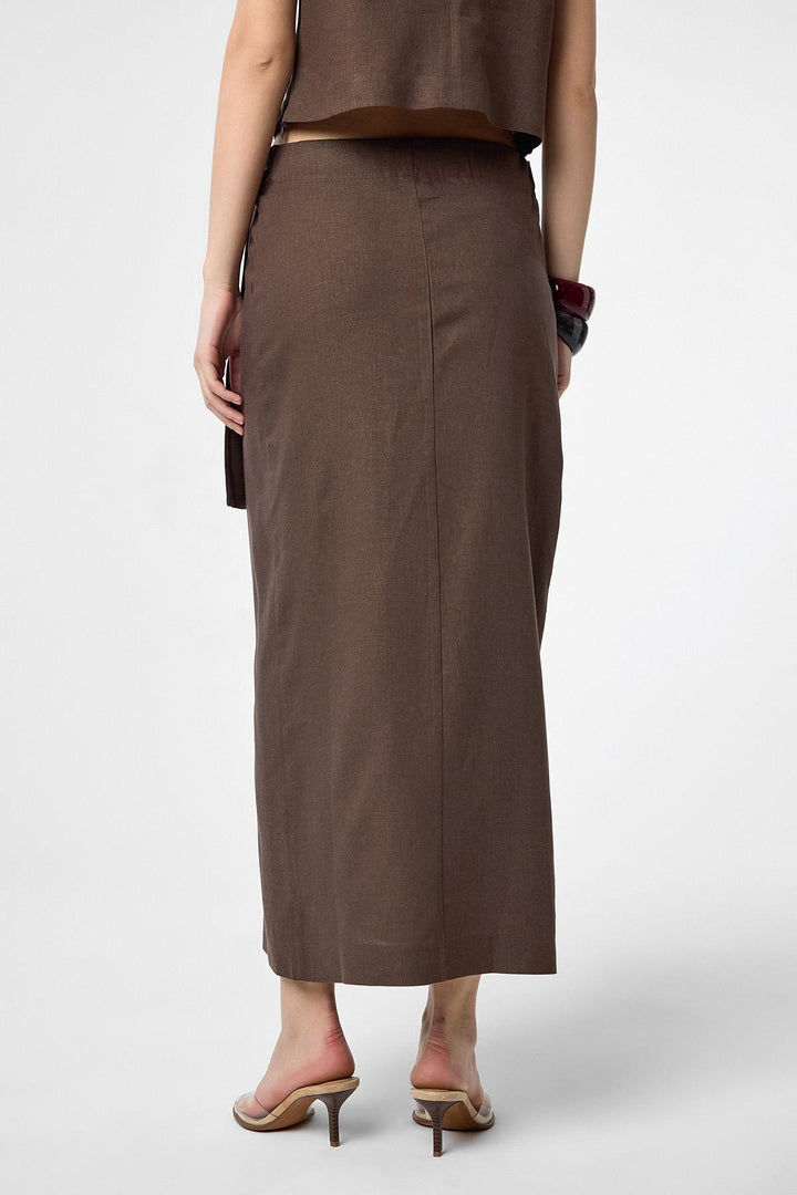 ANT Antioch Coffee Linen Blend Belted Women's Skirt - Chatham